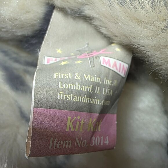 First & Main Kit Kat Plush Stuffed Cat 10" Gray & Cream Striped Polyester Toy - Picture 3 of 7